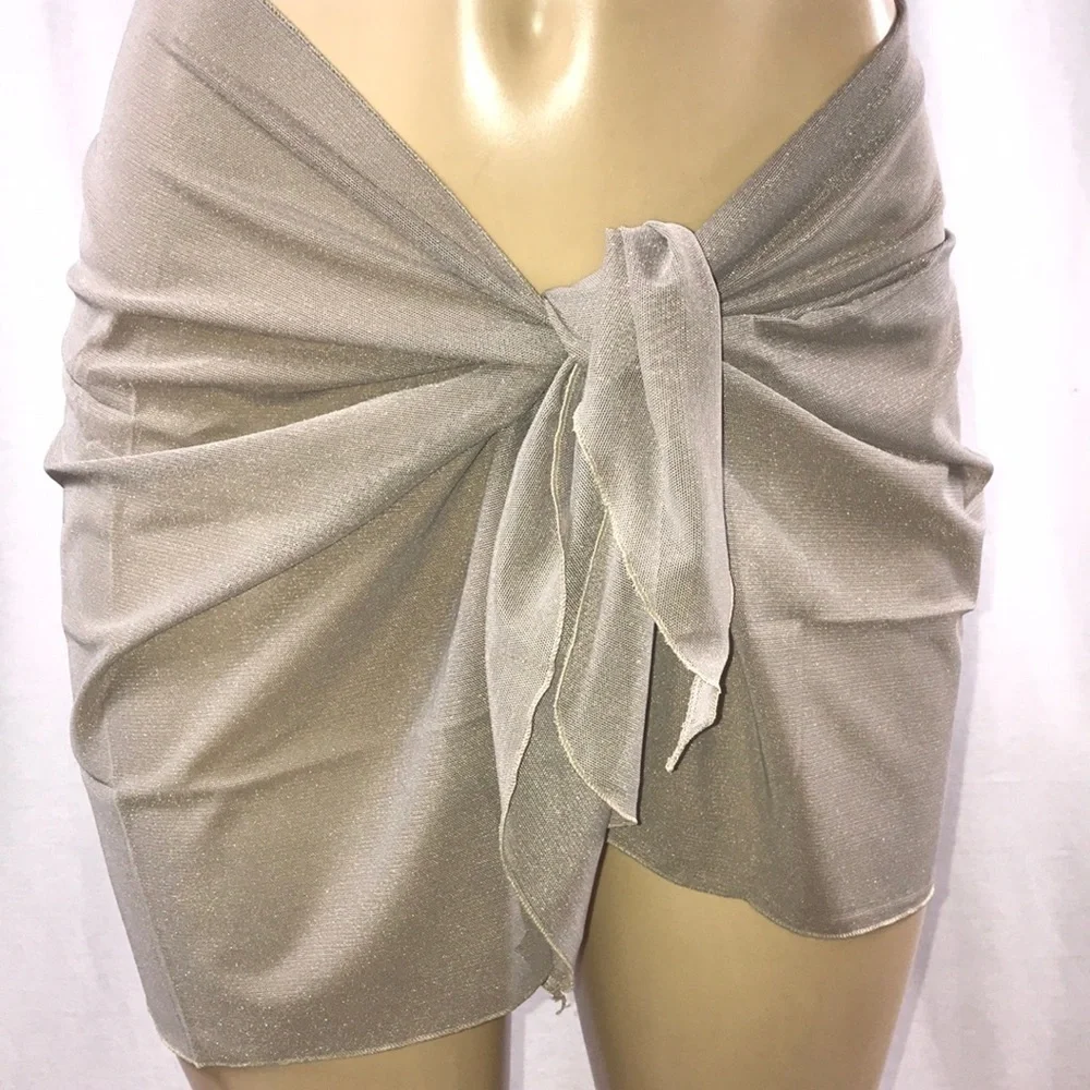 Under The Sun Shimmery Silver Mesh Sarong Skirt